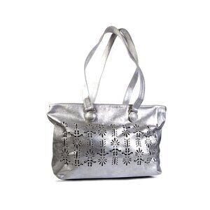 Vintage Gianni Versace Medusa Tote Silver Lambskin Lasercut Zip Top Bag